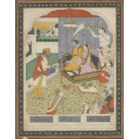 Maharaja Gulab Singh of Kashmir showing reverence to Rama and Sita, Punjab Hills, India, late 19th/