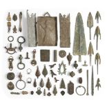 A group of lead weights, Roman belt fittings and later metalwork items, mainly Egypt and North