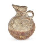 A large pottery slip glazed jug, Central Asia, 13th century, of globular form with high neck