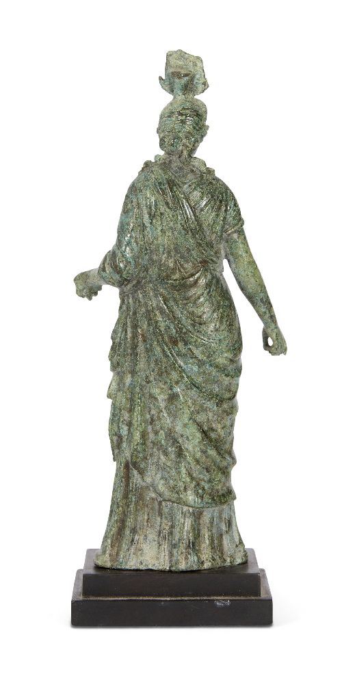 A Hellenistic bronze statue of the Isis Fortuna, 1st Century B.C., the goddess stands with her - Image 3 of 6