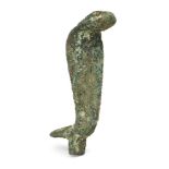 An Egyptian bronze uraeus in the strike position with tenon for attachment at the base and loop at