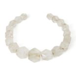 A large rock crystal bead necklace, possibly ancient, formed of eighteen faceted beads of