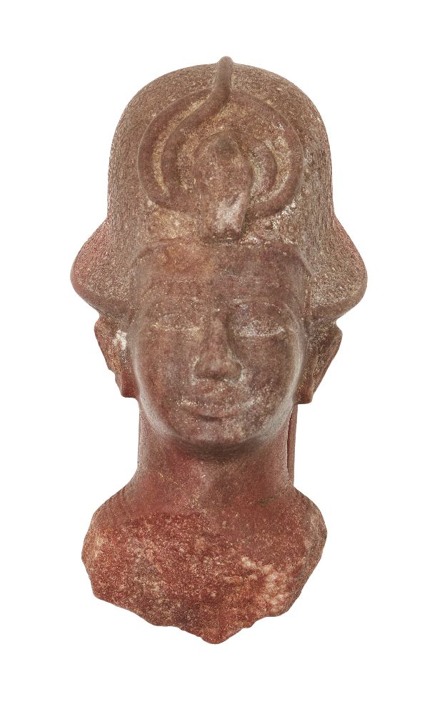 An Egyptian style quartzite head of a Ramesside style quartzite head of a king, wearing the Blue