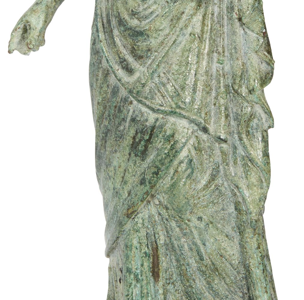 A Hellenistic bronze statue of the Isis Fortuna, 1st Century B.C., the goddess stands with her - Image 6 of 6