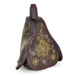 An Ottoman leather water or wine bottle with added floral decoration, Turkey, 17th century and