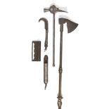 A group of Safavid steel tools, Iran, 17th-18th century, comprising a small axe, a hammer, a