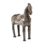 A small silver horse, India, late 19th century, with detailed saddle, trappings,13.6cm. high, 146