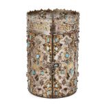 A gilded silver and gem-set torah holder, Bukhara, Uzbekistan, 19th-20th century, of cylindrical