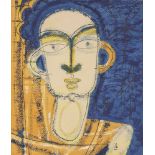 Laxman Pai (Indian, 1926-2021), untitled, blue and yellow head, ink and watercolour on paper, signed