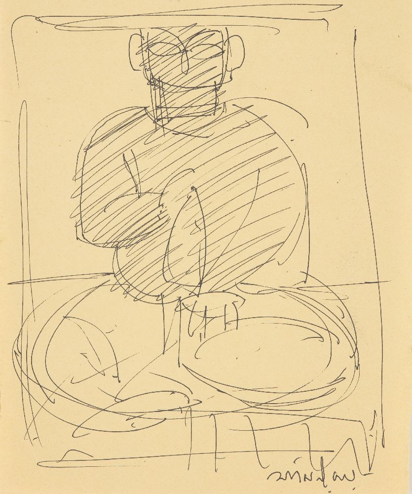 Jamini Roy (Indian, 1887-1972), untitled sketch, seated figure, ink on paper, signed lower right, - Bild 2 aus 2