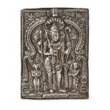 A silver repousse plaque depicting Shiva in the form of Virabhandra, India, 19th century, of
