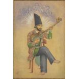Property from an Important Private Collection A Qajar drawing of a man playing a tanbur, Qajar