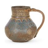 An Ottoman enamelled tombak jug, probably Diyarbakir, Eastern Turkey, 18th century, with rounded