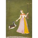 Lady with a stringed instrument and a gazelle, Bikaner, Rajasthan, circa 1800, opaque pigments on