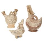 Three small slip painted pottery vessels, Central Asia or Iran, 19th century, decorated in