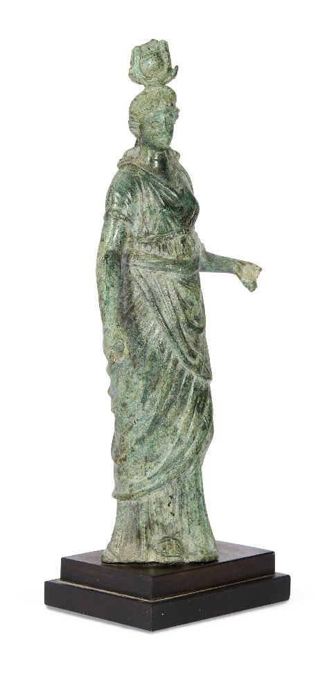 A Hellenistic bronze statue of the Isis Fortuna, 1st Century B.C., the goddess stands with her - Image 5 of 6