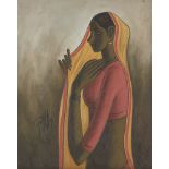 B. Prabha (Indian, 1933-2001), untitled, standing female, oil on canvas, signed and dated lower