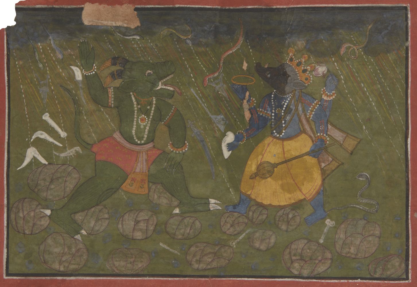 Two demons fighting each other, Rajasthan, India, 19th century, opaque pigments on paper, the demons