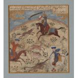 A Turkoman miniature painting, Shiraz, Iran, 15th century, opaque pigments heightened with gold on