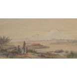 Two watercolours of Egypt by A. Pernet, mounted, glazed and framed, 43x23cm. (2) Please refer to