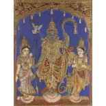 A Tanjore painting, Tanjore, South India, circa 1880, tempura and gold leaf on wood, Krishna