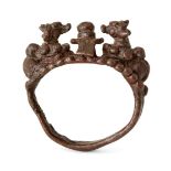 A bronze ring with nandi, India or possibly Java, 16th-17th century, the bezel with lingham and
