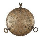 A Safavid engraved bronze scale tray, Iran, 17th century, of shallow form, engraved with the name of