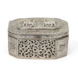 A silver casket with camels, India, 19th century, of rectangular form with faceted corners, with