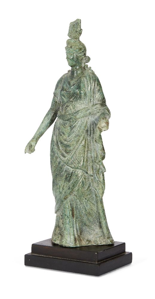 A Hellenistic bronze statue of the Isis Fortuna, 1st Century B.C., the goddess stands with her - Image 4 of 6