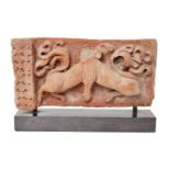 A terracotta carved plaque of a animals, India, possibly Gupta period, carved in deep relief with