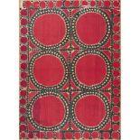 A large susani textile, Samarkand, Central Asia, 19th century, of rectangular form, embroidered in