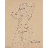 Jamini Roy (Indian, 1887-1972), untitled, standing female sketch, ink on paper, signed lower