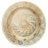 A Miletus ware blue and white pottery bowl, Turkey, 15th century, underglaze painted to centre