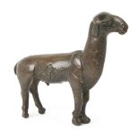 A sold-cast bronze figure of a mountain goat, possibly Bactrian, 9cm. high x 11cm. long