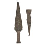 A Roman bronze dagger sheath element, circa 1st century A.D., with the principal part of one side of