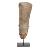 A fine long shafted Neolithic stone axe head, North Africa, on metal mount, 23cm. high (without