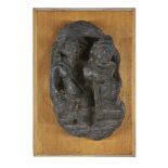 A Gandhara grey schist sculpture, 3rd-4th century century, mounted on wood base, 12cm high including