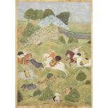 A boar hunt scene, Rajasthan, India, 19th-early 20th century, opaque pigments on paper, the ruler