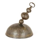 A Safavid damascened watered steel bell signed Hajji 'Abbas, Iran, 17th century, of spherical