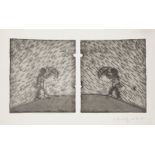 Colin Self, British b.1941- Man in a Rainstorm (double) No.5, 2009; drypoint etching on wove,