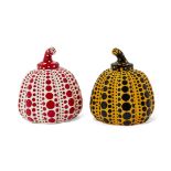 Yayoi Kusama, Japanese b.1929- Pumpkin, 2016; two painted cast resin sculptures in yellow and red,