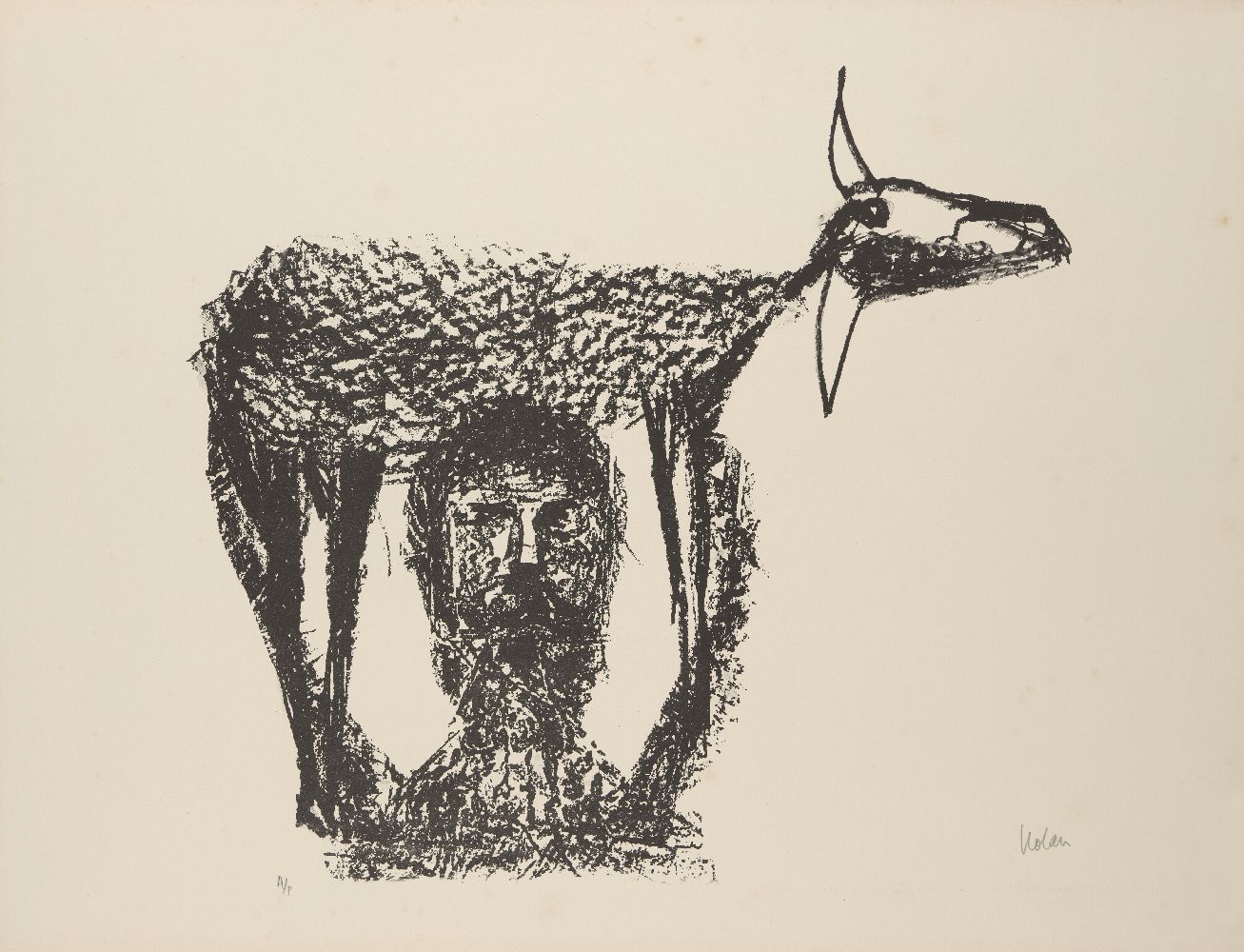 Sir Sidney Nolan OM AC CBE, Australian 1917-1992- Rinder Subject I, 1969; lithograph on Arches wove,