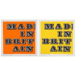 Ben Eine, British b.1970- Mad in Britain, (Yellow and Fluorescent Red), 2019; two screenprints in