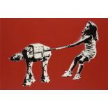 Eelus, British b.1979- Shat-at (red); spray paint stencil on giclée canvas, signed, titled and