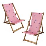 Damien Hirst, British b.1965- Deck Chairs, 2007; two screenprint fabric and wood deckchairs, from