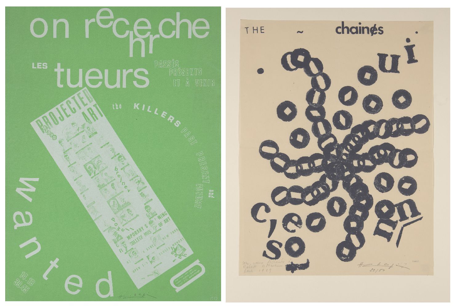 Henri Chopin, French 1922-2008- On recherche les tueurs, 1967 and The Chaînes, 1969; two