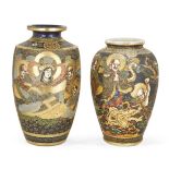 Two Satsuma vases, early 20th century, each decorated with scenes of gods, one with worn mark to