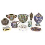 A small collection of Japanese cloisonné, late Meiji period, to include a miniature teapot, two