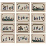 A set of twelve Chinese gouache 'tea production' paintings on pith paper, late 19th century,