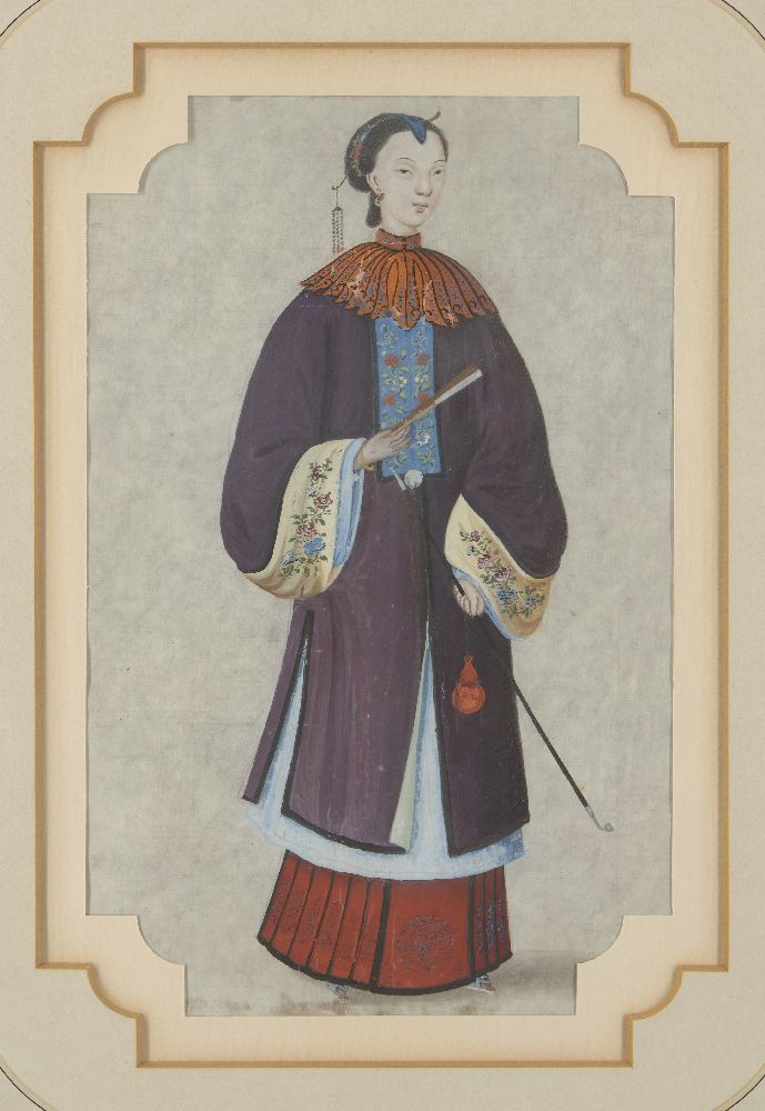 A pair of Chinese gouache paintings on paper, late 19th century, each depicting court women, 23. - Image 3 of 3